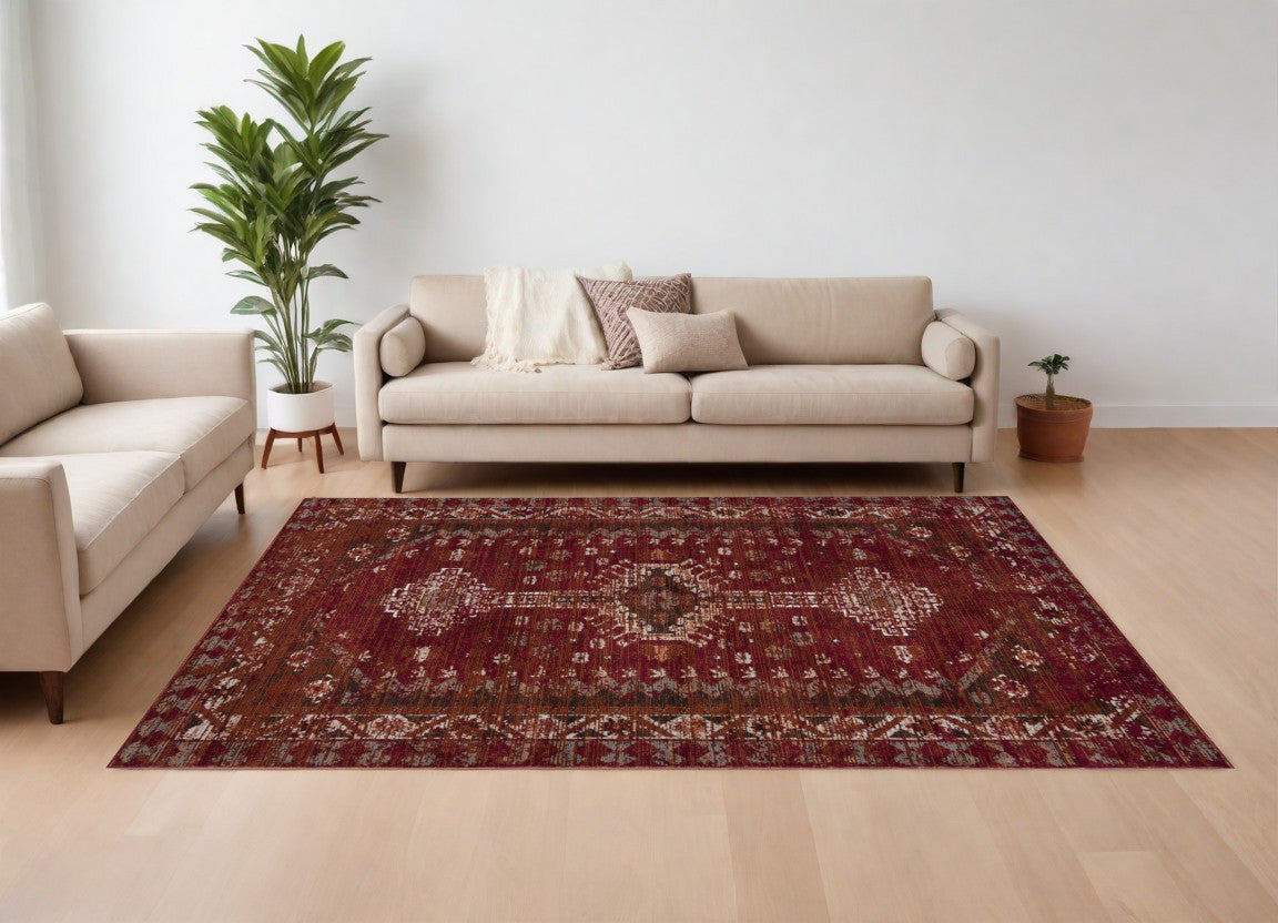 8' X 10' Deep Red Traditional Area Rug