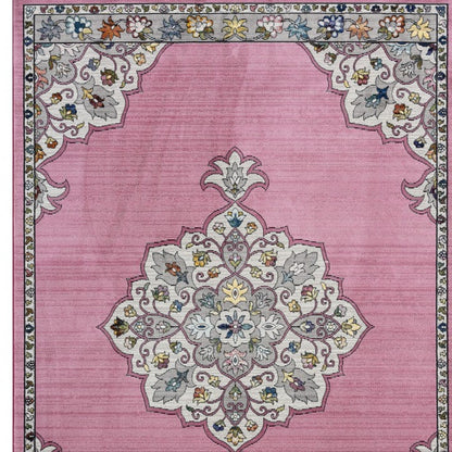 5' X 8' Pink Traditional Medallion Area Rug