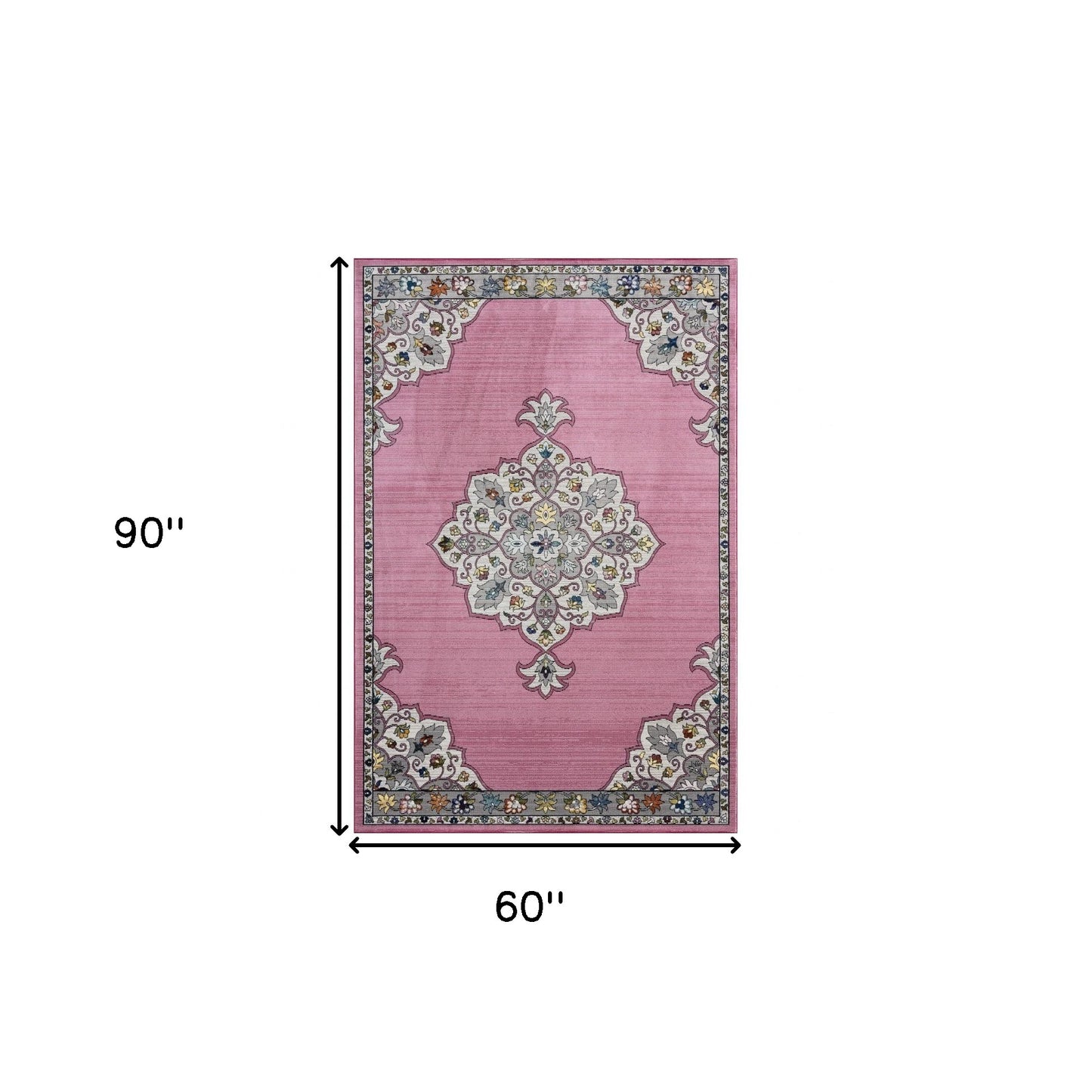 5' X 8' Pink Traditional Medallion Area Rug