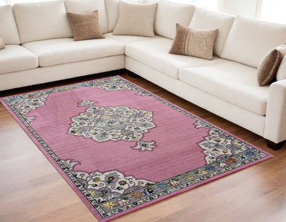 5' X 8' Pink Traditional Medallion Area Rug