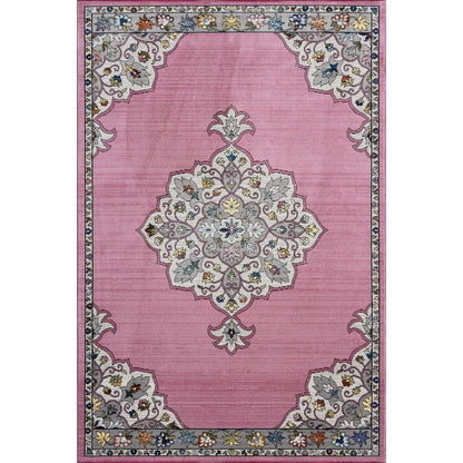 5' X 8' Pink Traditional Medallion Area Rug