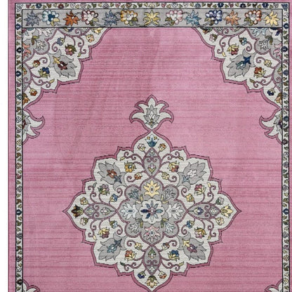 8' X 10' Pink Traditional Medallion Area Rug