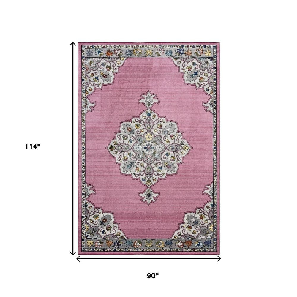 8' X 10' Pink Traditional Medallion Area Rug