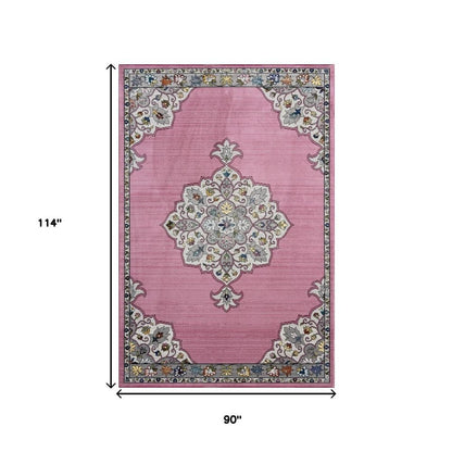 8' X 10' Pink Traditional Medallion Area Rug