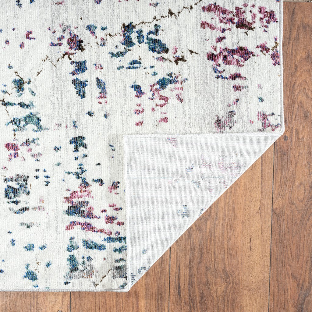 5' X 8' White Abstract Marble Area Rug