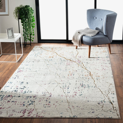 5' X 8' White Abstract Marble Area Rug