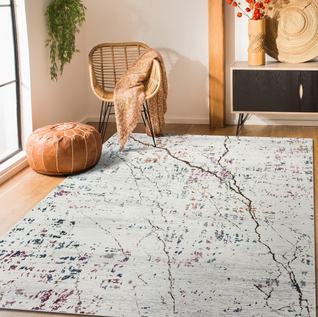 5' X 8' White Abstract Marble Area Rug