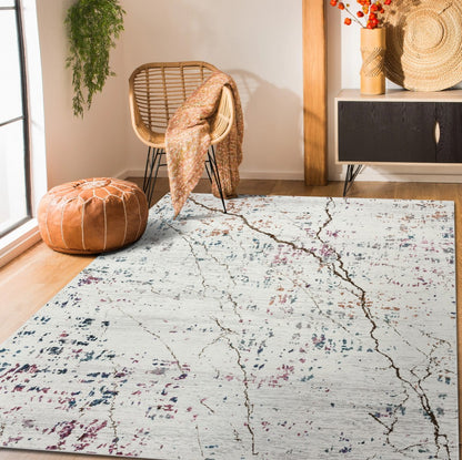 5' X 8' White Abstract Marble Area Rug