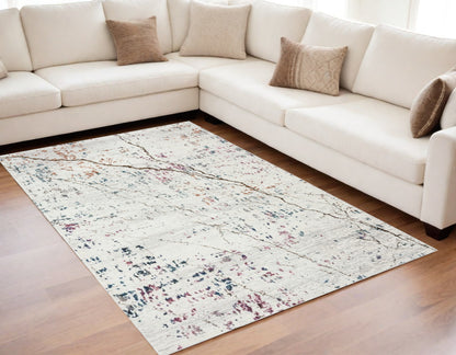 5' X 8' White Abstract Marble Area Rug