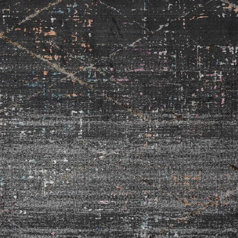 5' X 8' Distressed Black Abstract Area Rug