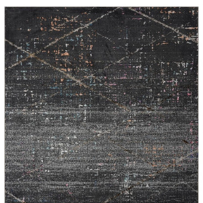 5' X 8' Distressed Black Abstract Area Rug