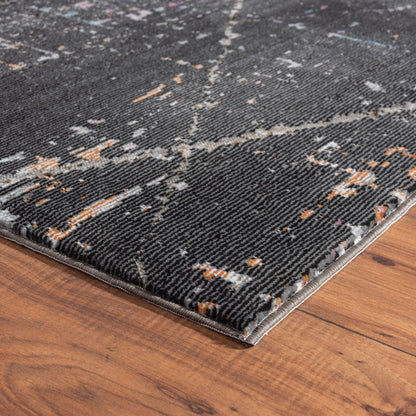 5' X 8' Distressed Black Abstract Area Rug