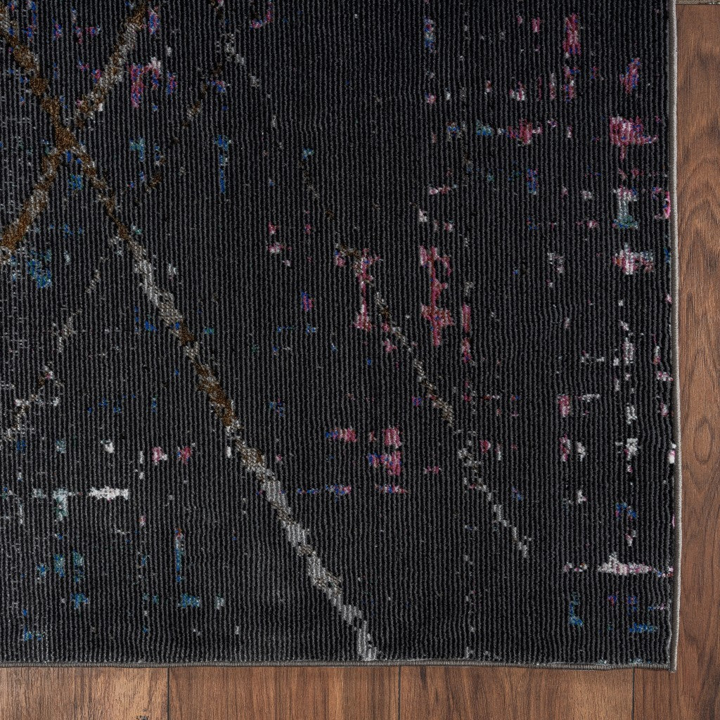 5' X 8' Distressed Black Abstract Area Rug