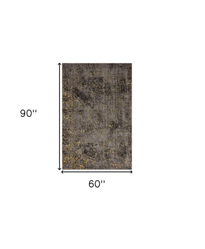 5' X 8' Gray and Yellow Abstract Sprinkle Area Rug