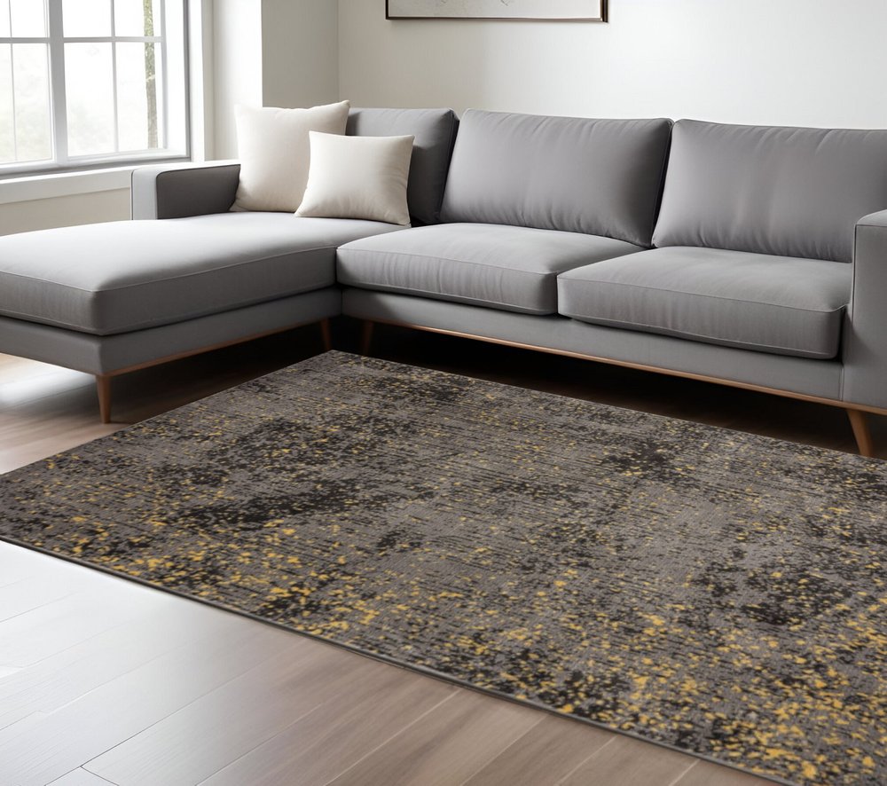 5' X 8' Gray and Yellow Abstract Sprinkle Area Rug