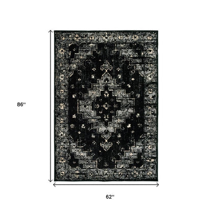 5' X 7' Black Medallion Oriental Area Rug