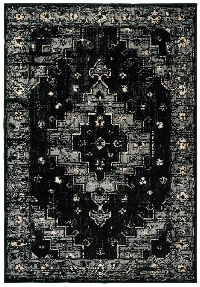 5' X 7' Black Medallion Oriental Area Rug