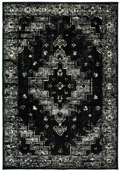 5' X 7' Black Medallion Oriental Area Rug