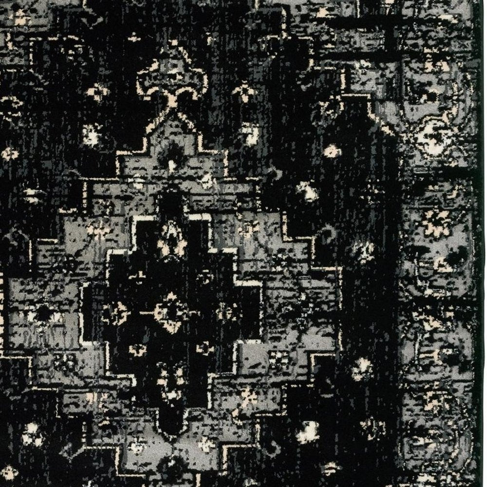 5' X 7' Black Medallion Oriental Area Rug