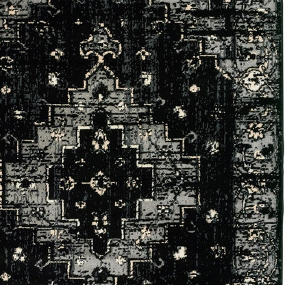 5' X 7' Black Medallion Oriental Area Rug