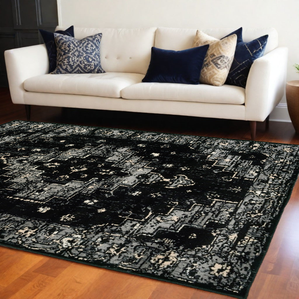 5' X 7' Black Medallion Oriental Area Rug