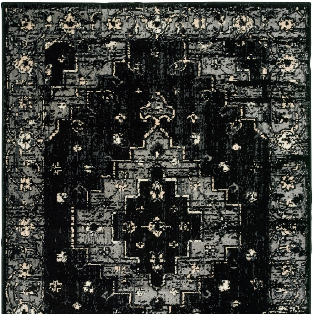 5' X 7' Black Medallion Oriental Area Rug