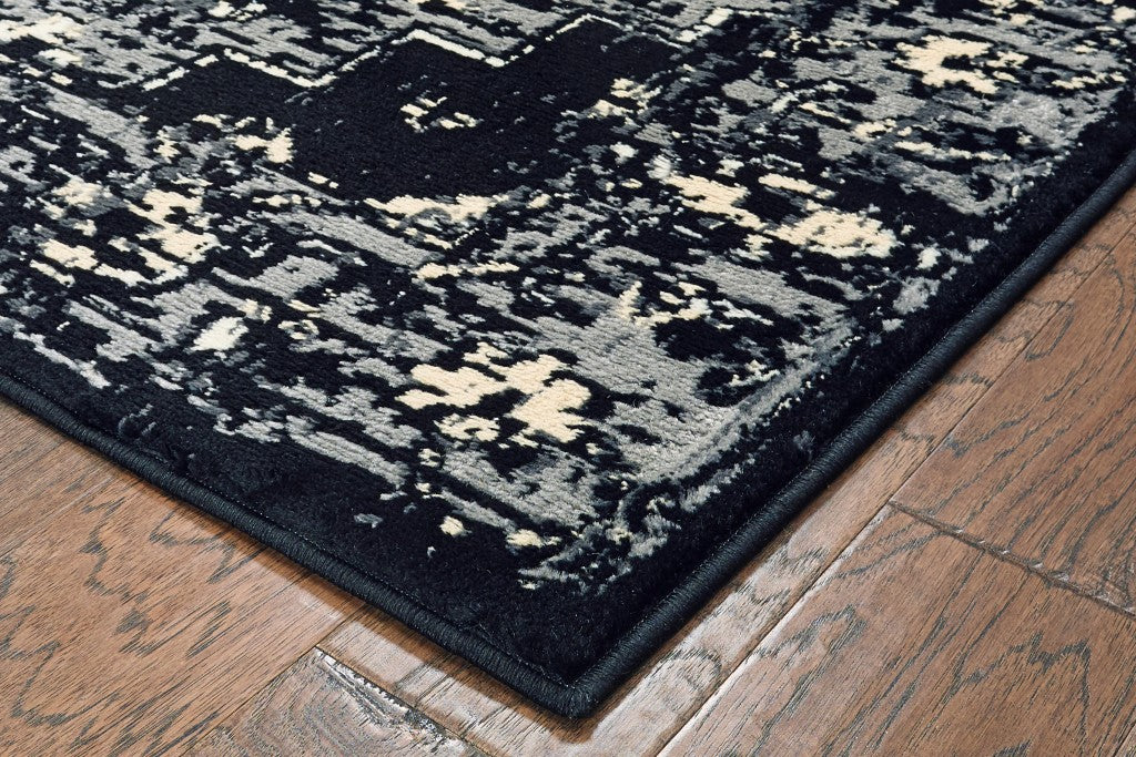 5' X 7' Black Medallion Oriental Area Rug