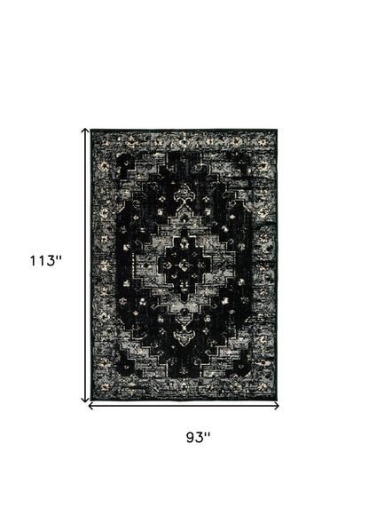 5' X 7' Black Medallion Oriental Area Rug