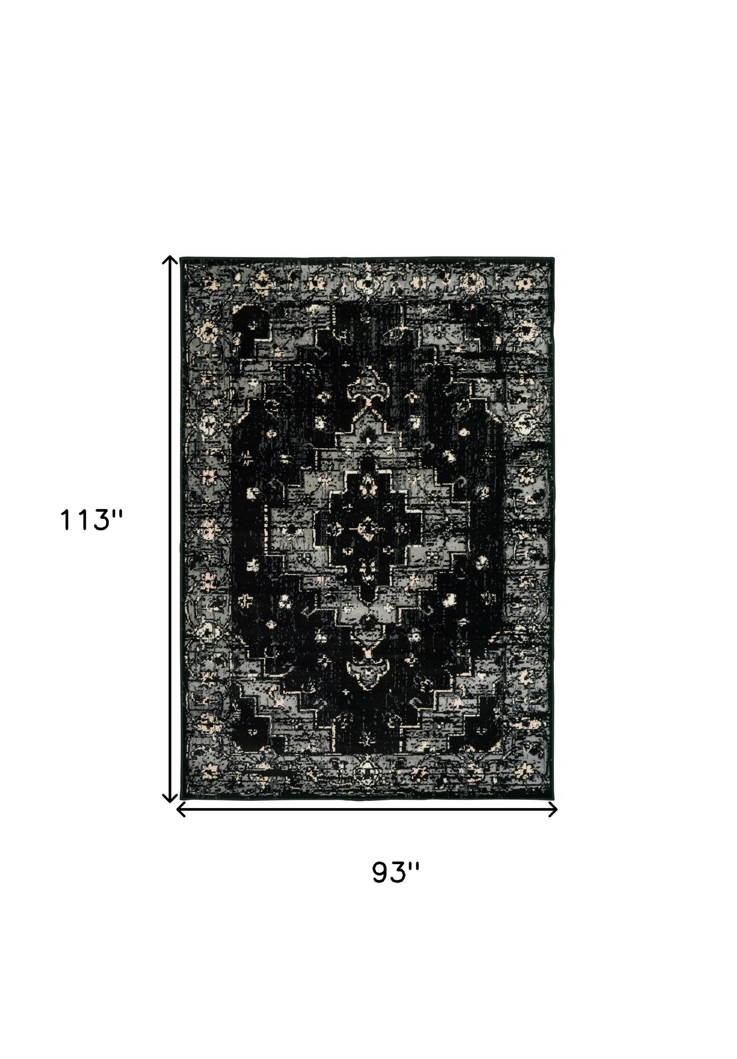 5' X 7' Black Medallion Oriental Area Rug