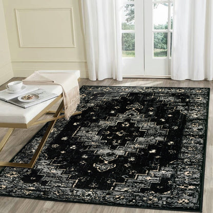 5' X 7' Black Medallion Oriental Area Rug