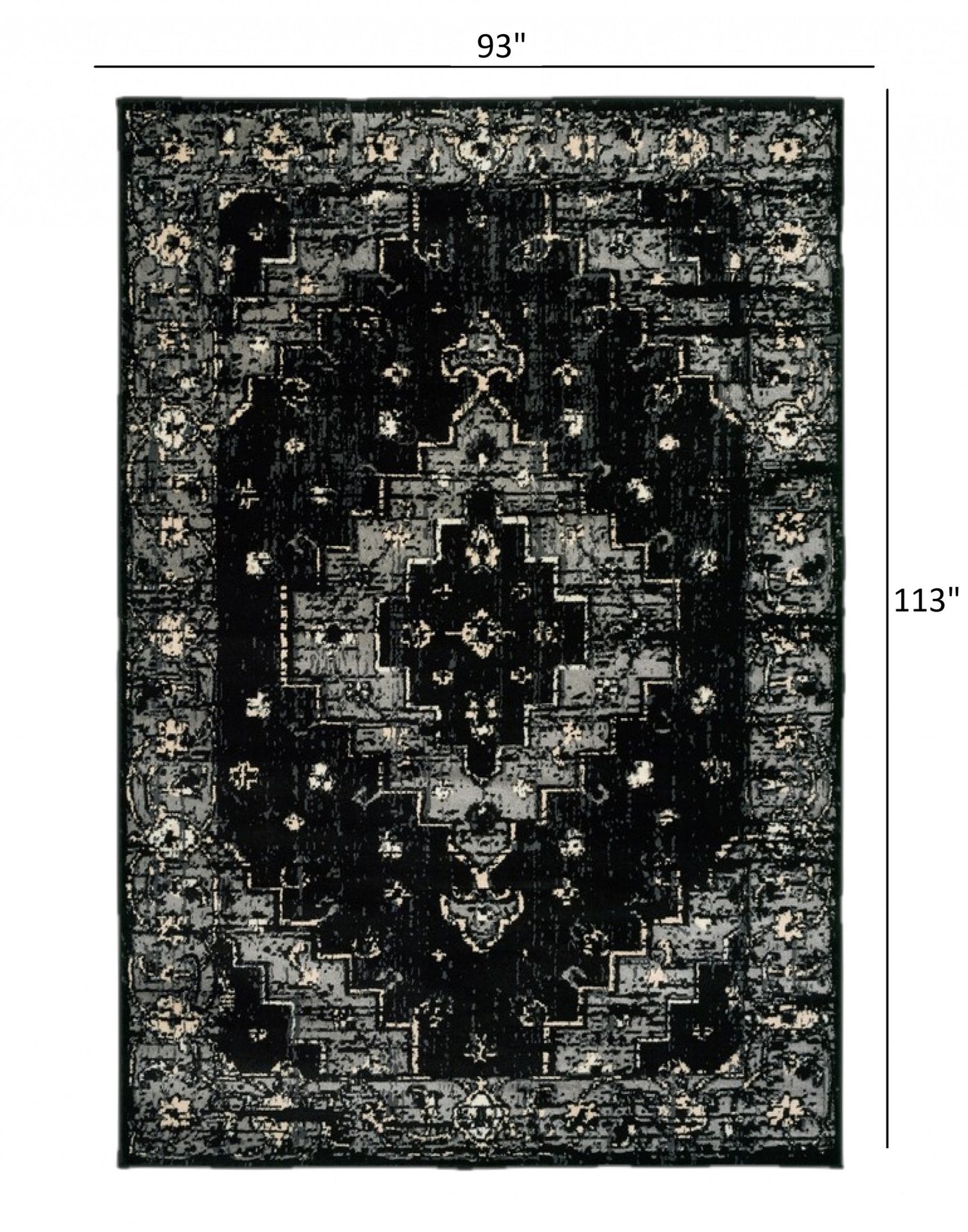 5' X 7' Black Medallion Oriental Area Rug