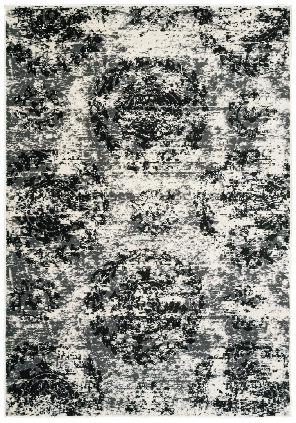 5' X 7' Black and White Abstract Area Rug