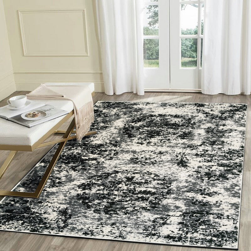 5' X 7' Black and White Abstract Area Rug