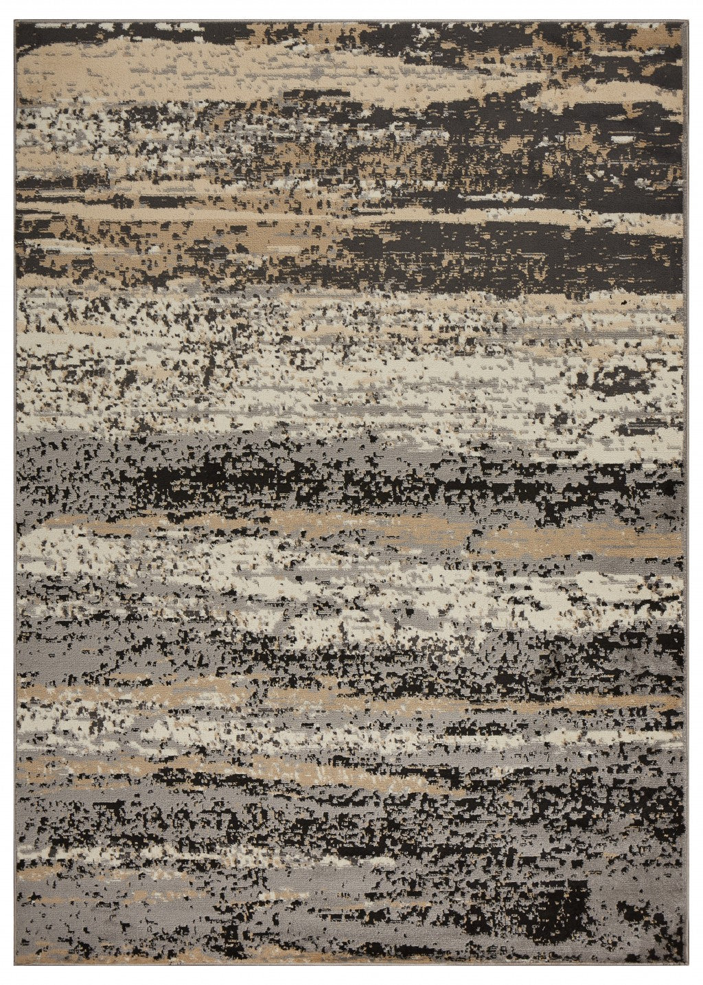 5' X 7' Beige and Black Abstract Desert Area Rug