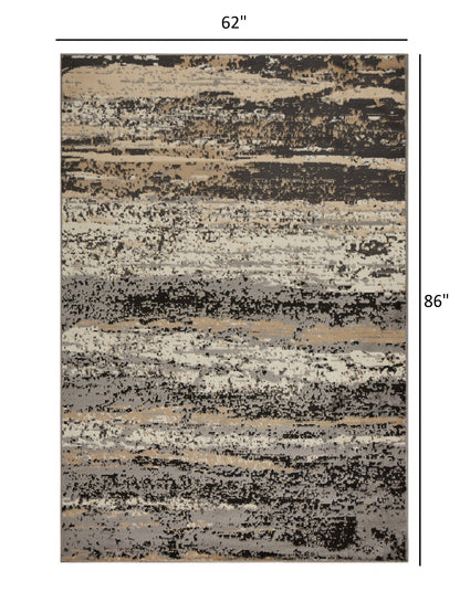 5' X 7' Beige and Black Abstract Desert Area Rug