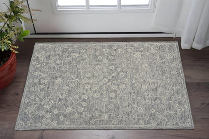 8’ Round Gray Floral Finesse Area Rug
