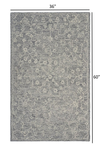 5' X 7' Gray Floral Finesse Area Rug