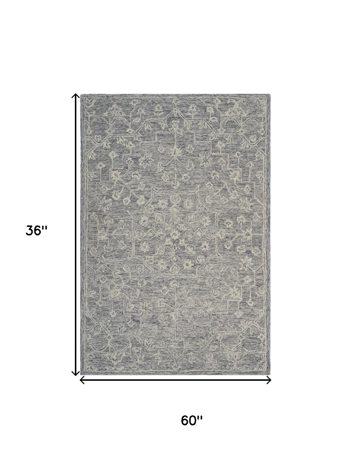 3' x 5' Gray Floral Finesse Area Rug