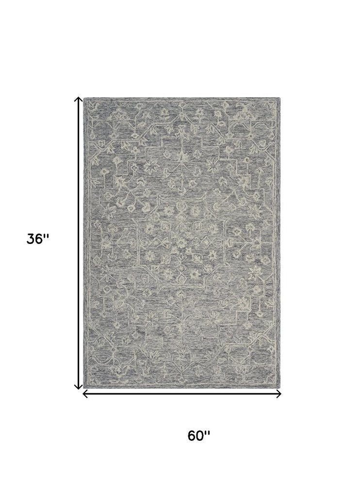 3' x 5' Gray Floral Finesse Area Rug