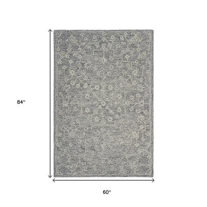 5' X 7' Gray Floral Finesse Area Rug