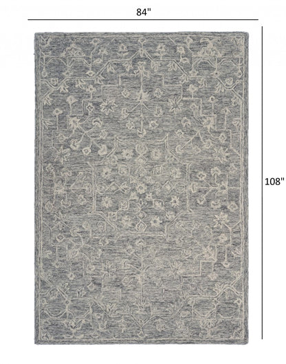 7' x 9' Gray Floral Finesse Area Rug