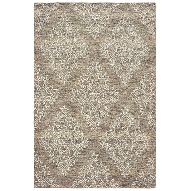 9' X 12' Khaki and White Damask Area Rug