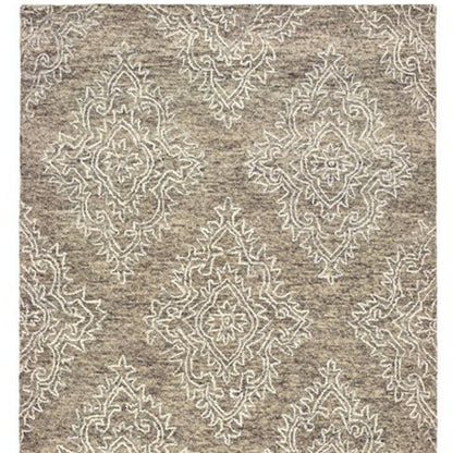 9' X 12' Khaki and White Damask Area Rug