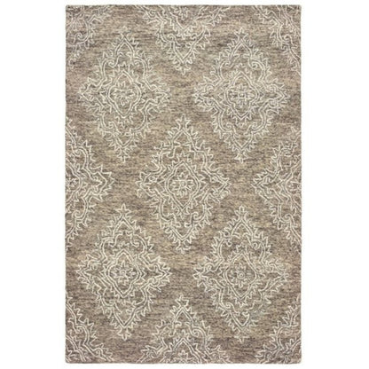9' X 12' Khaki and White Damask Area Rug