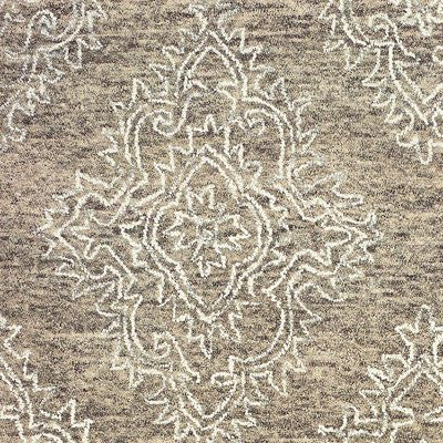 9' X 12' Khaki and White Damask Area Rug