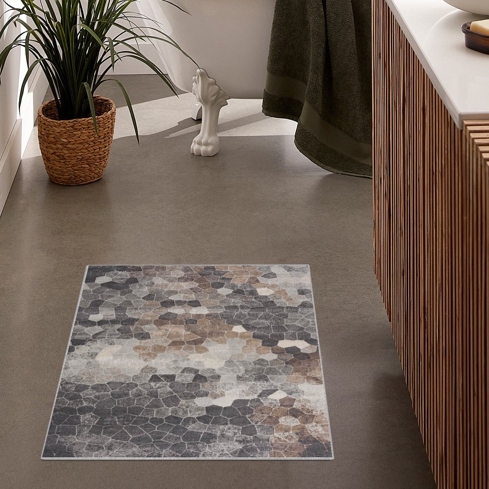 5' X 8' Beige Cobblestone Pattern Area Rug