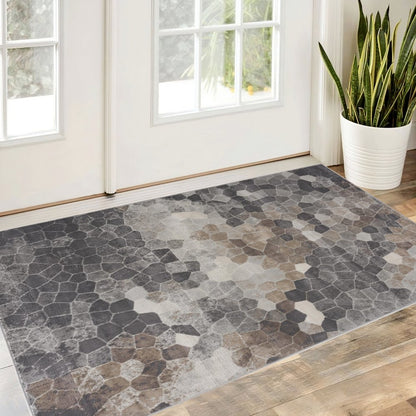 5' X 8' Beige Cobblestone Pattern Area Rug