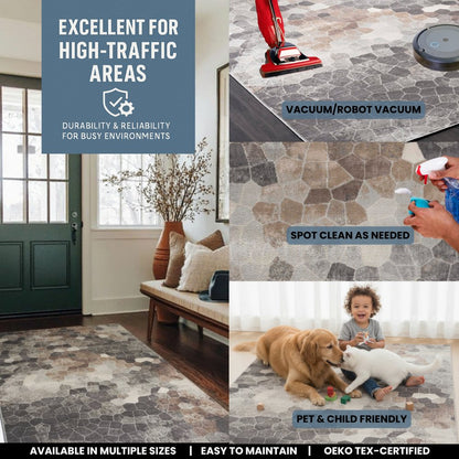 2' X 3' Beige Cobblestone Pattern Scatter Rug