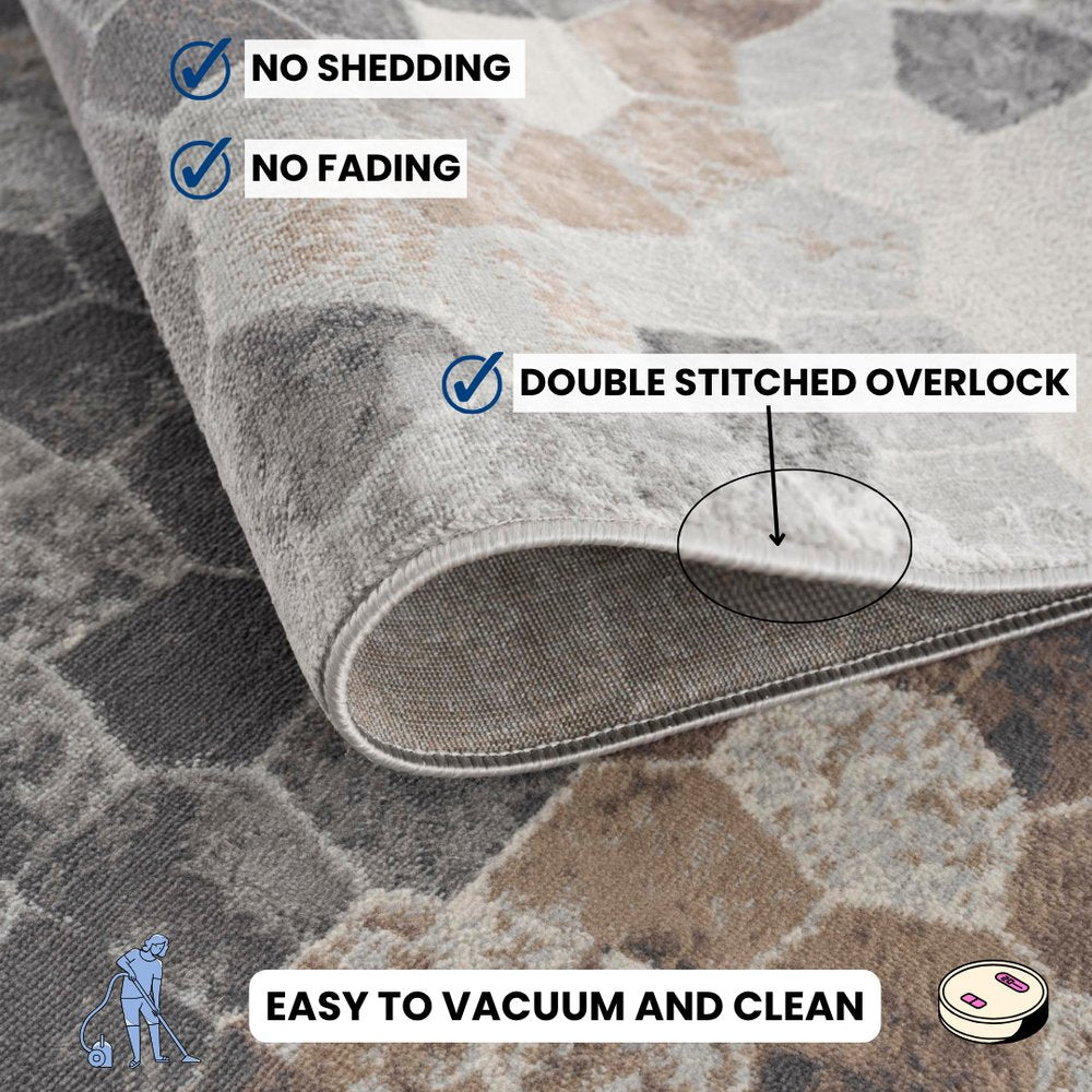 7' X 10' Beige Cobblestone Pattern Area Rug