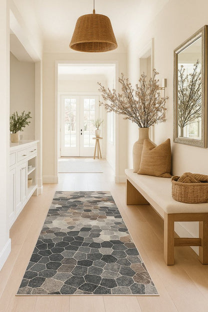 2' X 3' Beige Cobblestone Pattern Scatter Rug